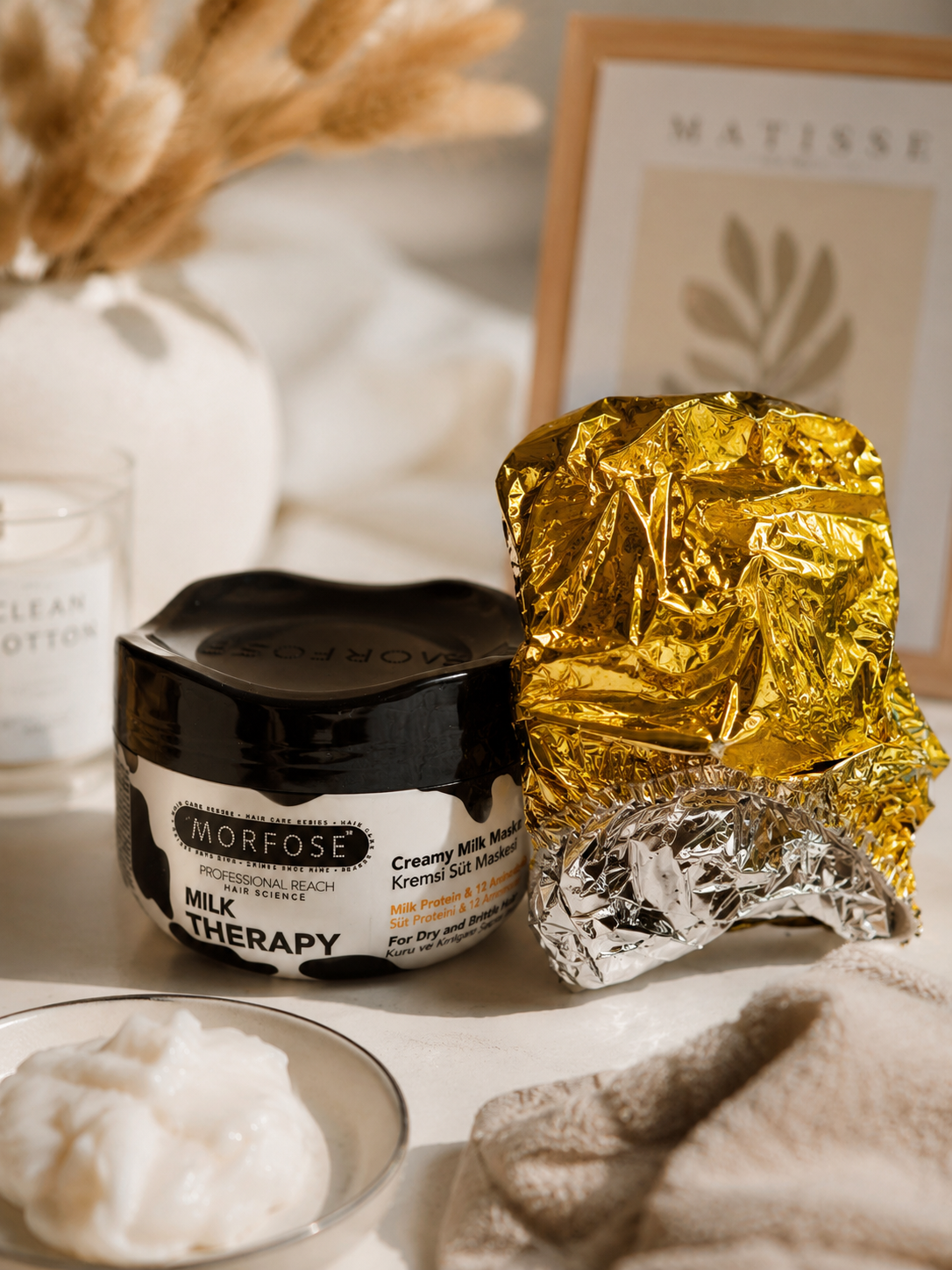 Mascarilla Morfose Milk Therapy + Gorro Térmico dorado