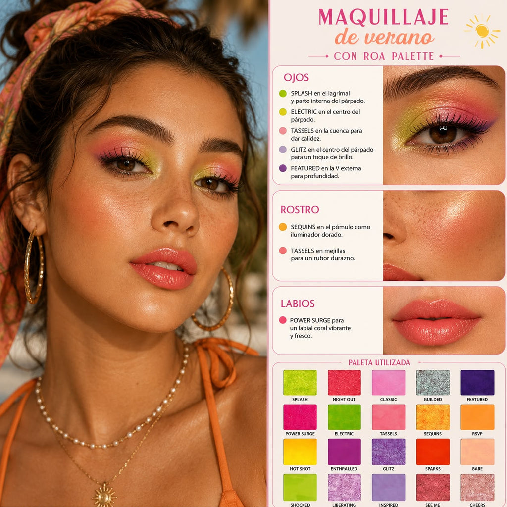 Set Maquillaje Verano · Paleta Rude Neons + Limpiador + Neceser